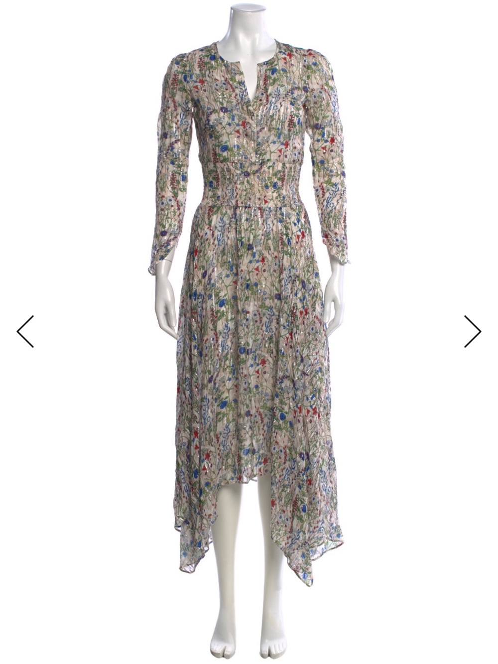 Maje Cream Floral Handkerchief-Hem Midi Dress